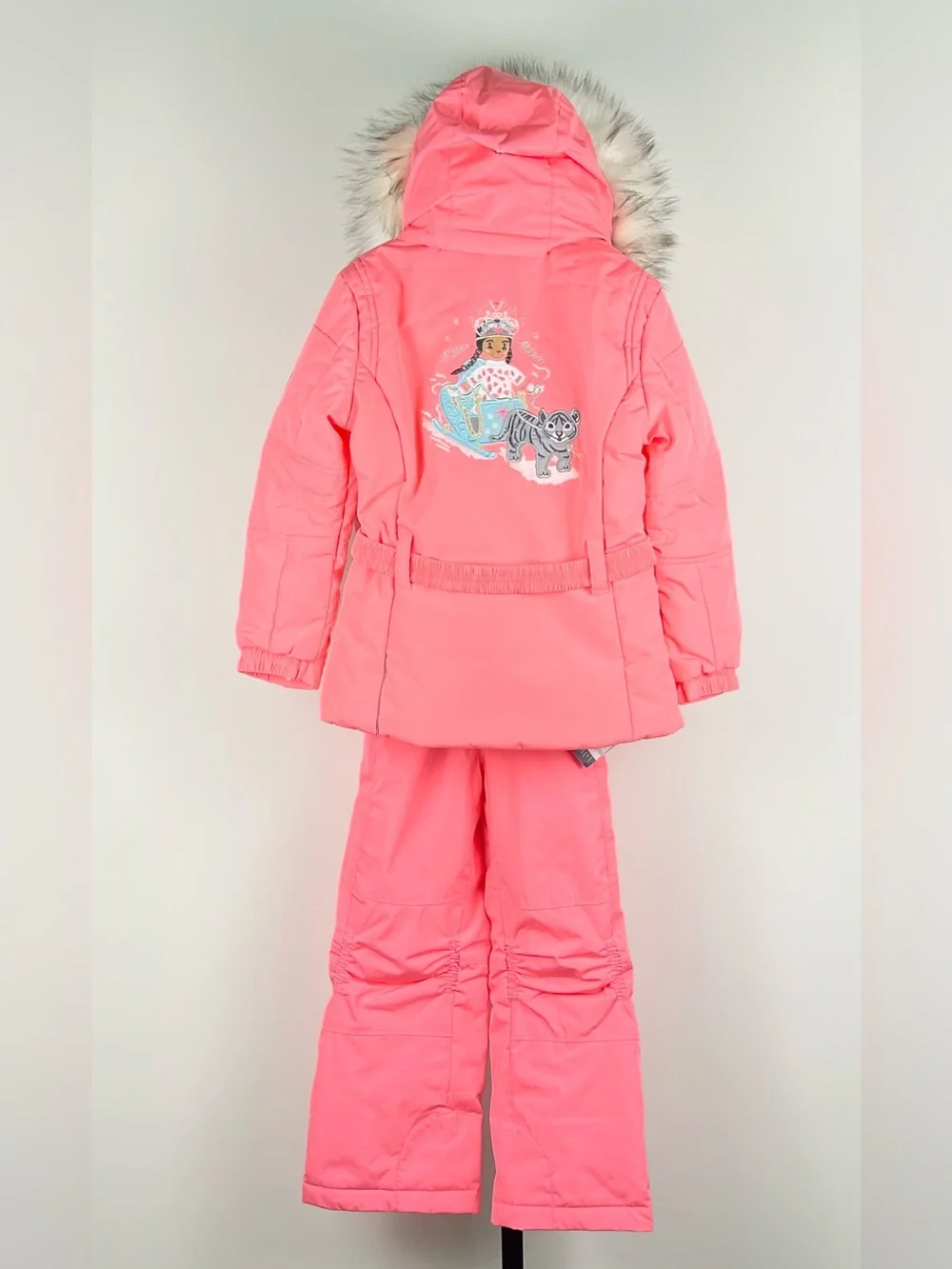 Poivre Blanc Girls Ski Jacket and Overall/Bib Ski Pants Set, Punch Pink, Size 7